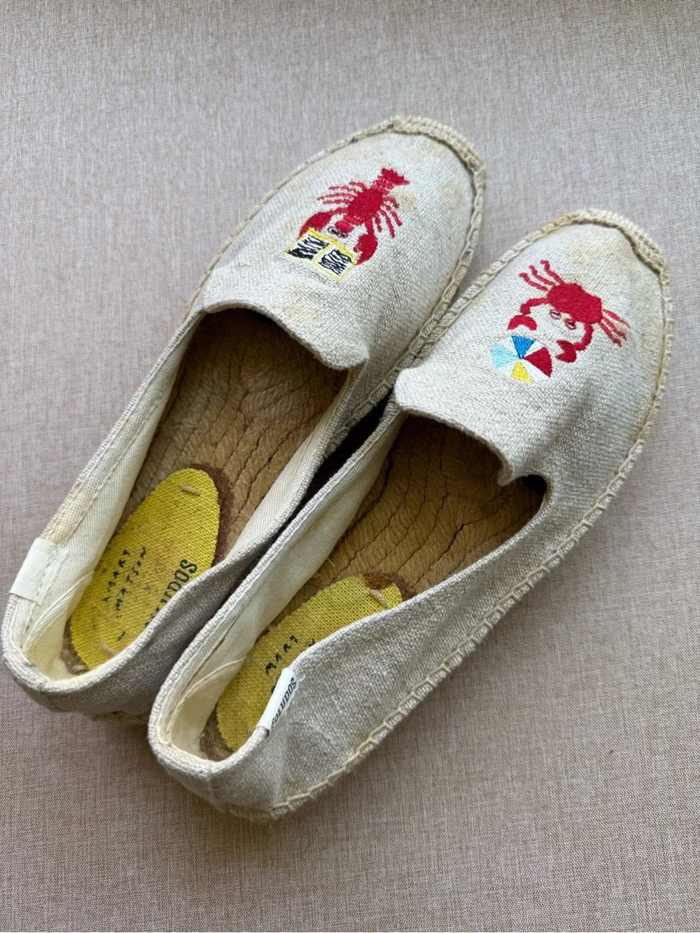 Soludos Beige Canvas Espadrilles with Natural Jute Sole Lobster/Crab